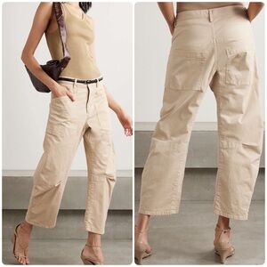 Nili Lotan Shon Mid-Rise Barrel Leg Twill Tapered Pant Sandstone